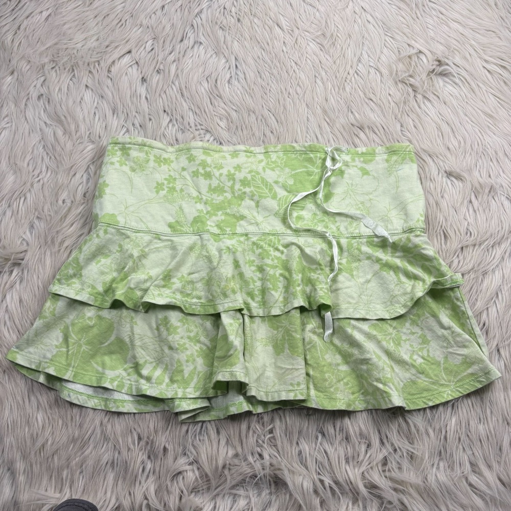 Vintage Y2K Big Flirt Green Tropical Floral Tiered Micro‎ Mini Skirt XL
